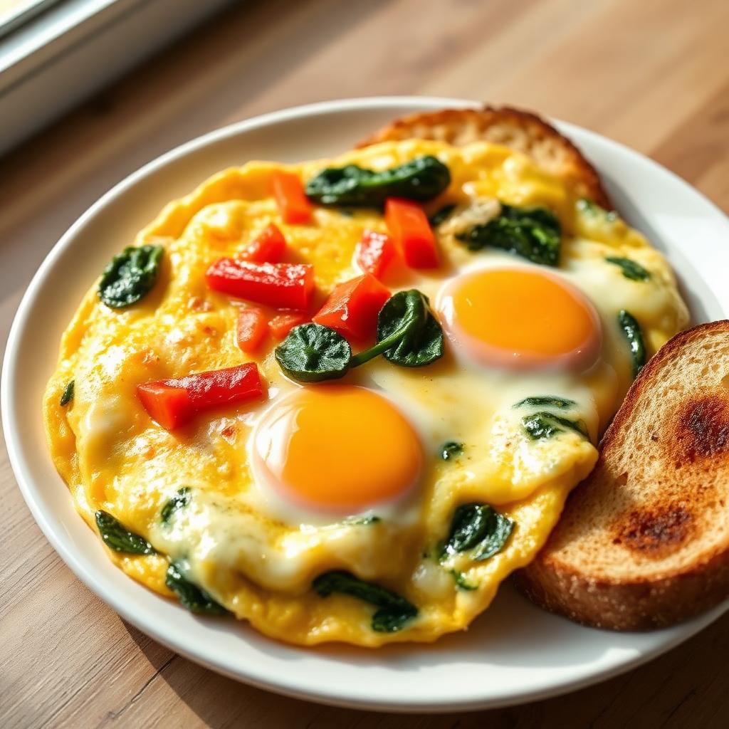 Cheesy vegetable omelette with toast